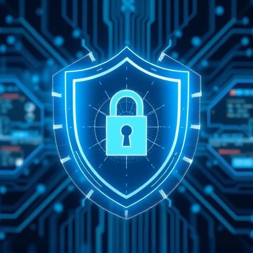 Escudo de seguridad digital con fondo tecnol&oacute;gico