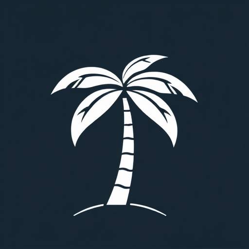 Icono estilizado de una palmera junto a una sombrilla de playa
